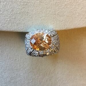 Sterling Silver Yellow Crystal Statement Ring